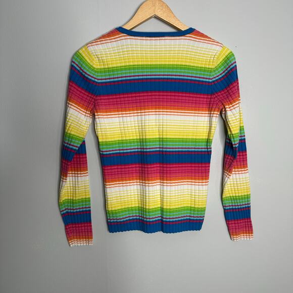 Tommy Hilfiger Women's V-Neck Rainbow Striped Long Sleeve Pullover Sweater Sz M‎ - Picture 6 of 6